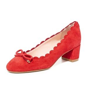 NWB Kate Spade Yasmin Kid Suede Scalloped Bow Ballet Heels in Maraschino Red 6.5